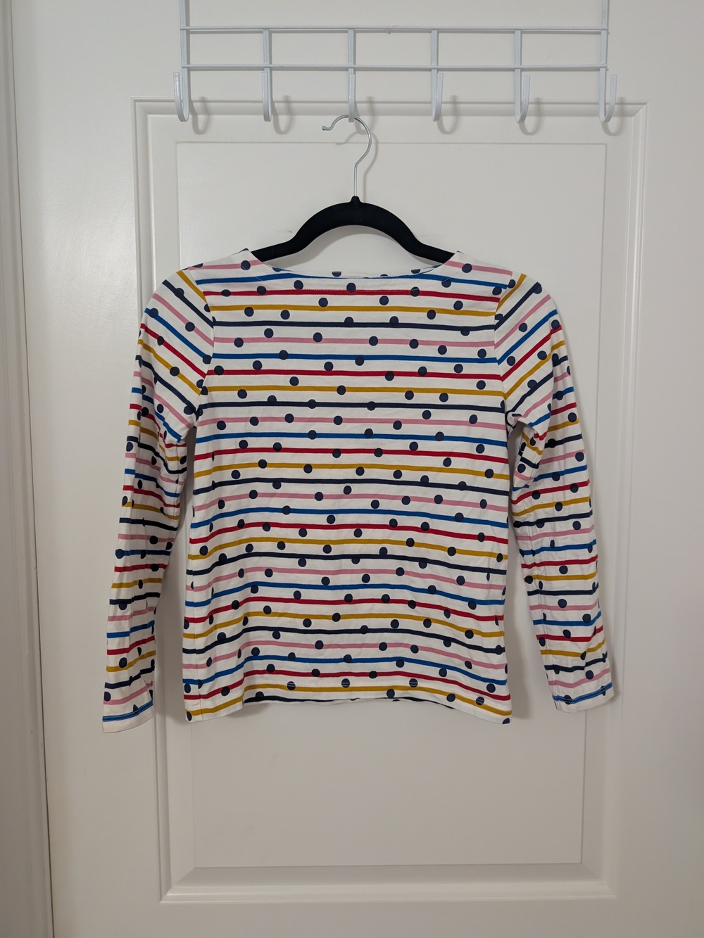 Boden Girls 9-10Y Polka Dot Rainbow Stripe 100% Cotton Long Sleeve Top